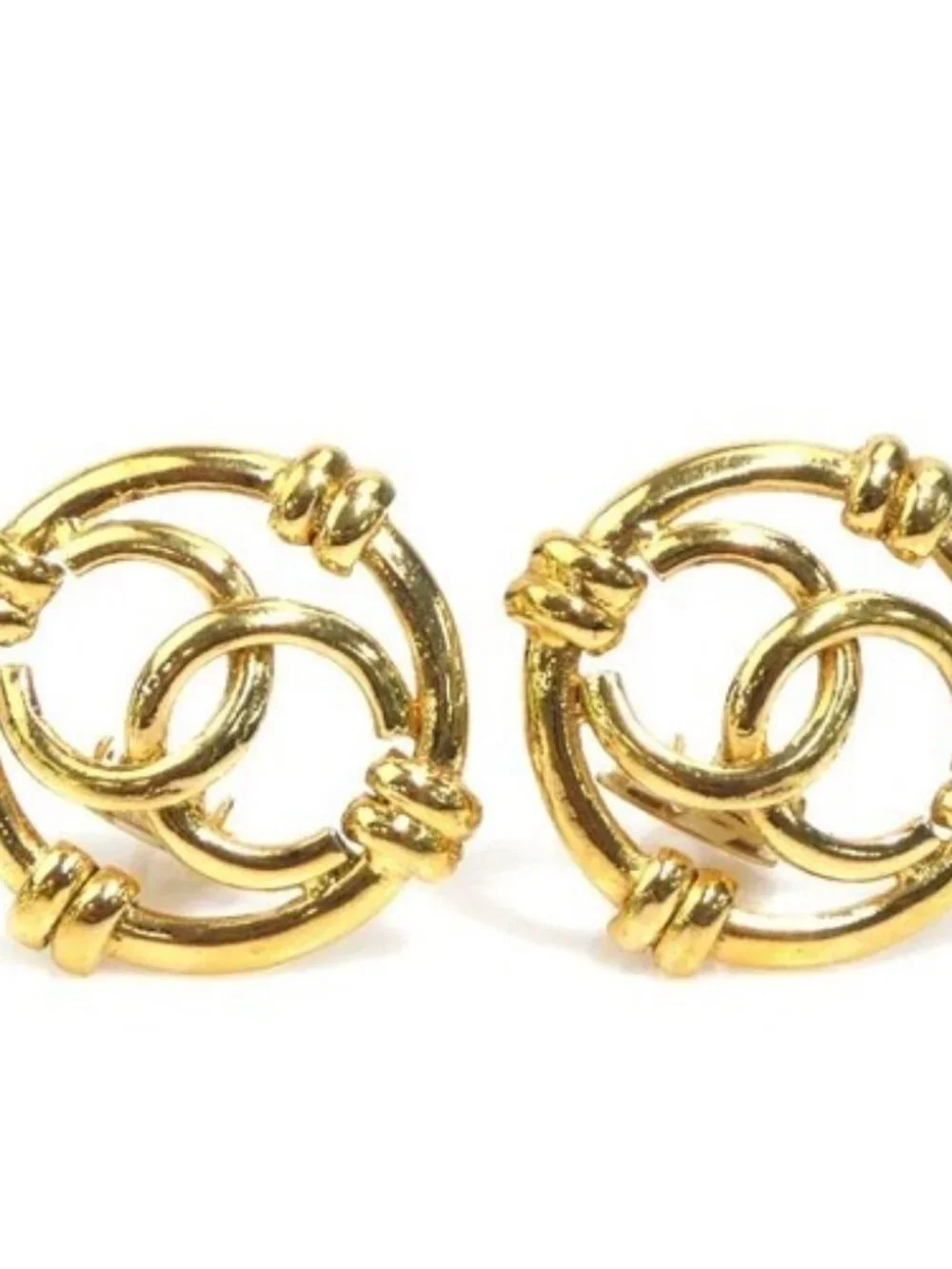 Auth CHANEL Vintage CC Logo Clip on Earrings Gold Metal - e61045i